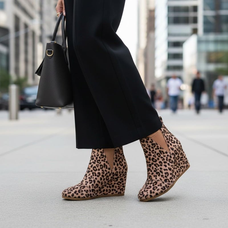 Dune London Dunes Women's Zoey Wedge Bootie, Soft Vegan Suede, Easy Slip-On Design, Memory Foam, Wide Widths Available, womens ankle boots low heel, LEOPARD 7.5 - Image 3